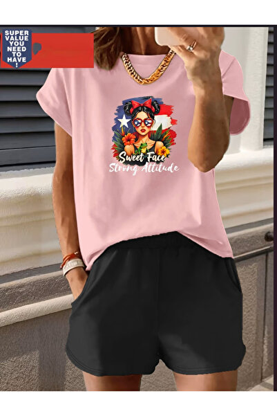 MİDAD Sweet Printed T-Shirt and Shorts Set