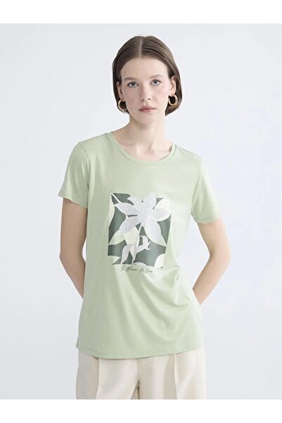 LC Waikiki Γυναικείο μπλουζάκι με στάμπα και λαιμόκοψη ποδηλάτου (S6)