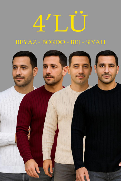 Keops Men's ribbed knit crew neck thick sweater 4-piece set white-baby blue-g...