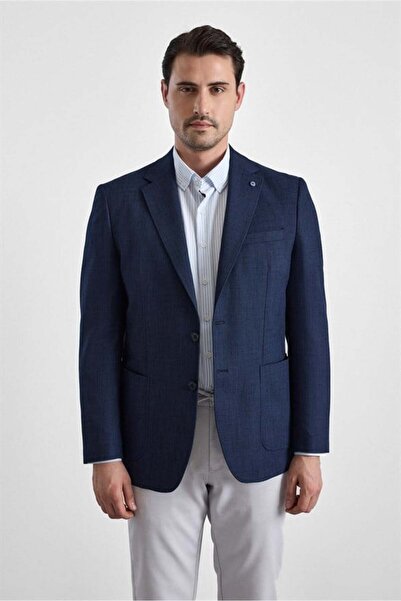 SÜVARİ Lacivert Regular Mono Yaka Torba Cep 6 Drop Klasik Ceket