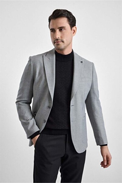 SÜVARİ Gri Slim Mono Yaka Torba Cep 6 Drop Klasik Ceket