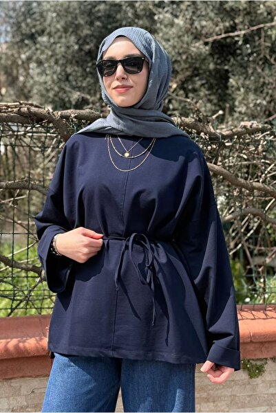 Moda Rosa 26Y6530 - LACİVERT - DİKİŞ DETAYLI YIRTMAÇLI SWEAT