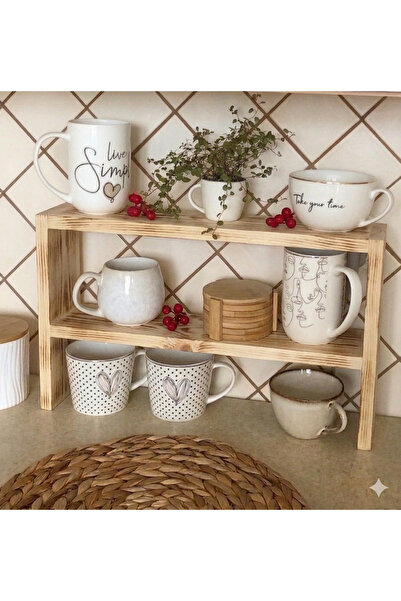 MİPOY DESİNG Doğal Çam Ahşap Baharatlık Rafı - Mutfak Tezgahı Düzenleyici Dek...