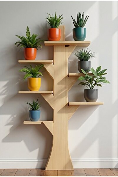 Ev dekka WoodTrend Ağaç Formlu 7 Raflı Ahşap Çiçeklik Sak sılık - 120 cm Kita...