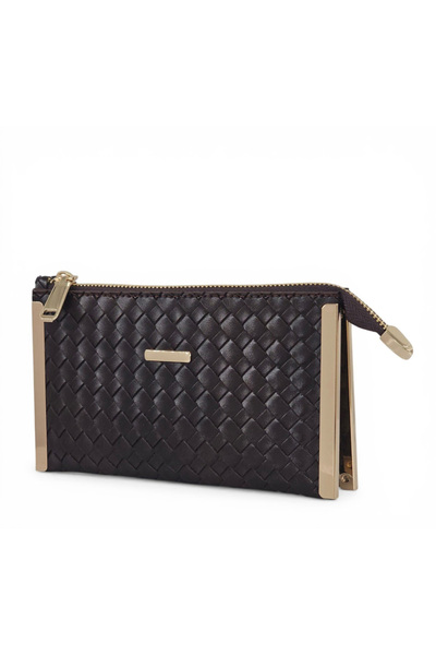 Evident Brown Knitted Patterned Small Portfolio & Women's Handbag (19 X 11)