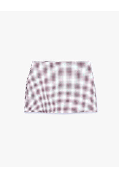 Koton Yüksek Bel Slim Fit Kareli Mini Spor Şort Etek
