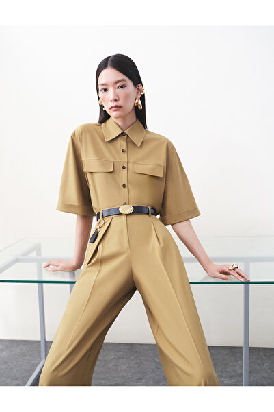 Koton Viscose Blended Buttoned Pocket Detailed Short Sleeve Shirt Collar Blouse