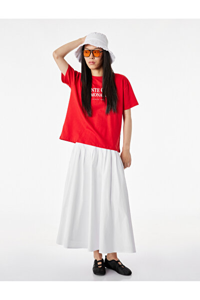 Koton Βαμβακερό μπλουζάκι με κοντό μανίκι και στάμπα, άνετη εφαρμογή