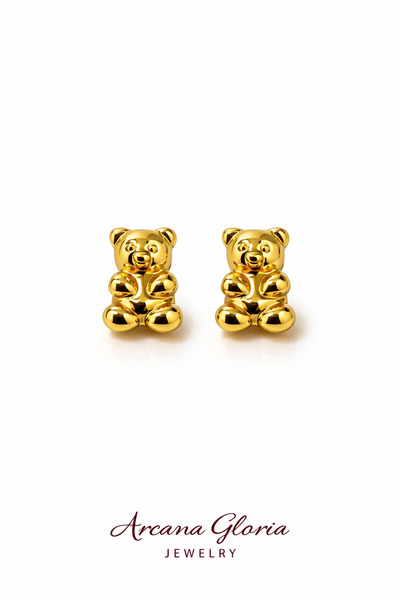XUPING JEWELRY Gold Vip Ayıcık Figürlü 14K Altın Kaplama Kadın Küpe
