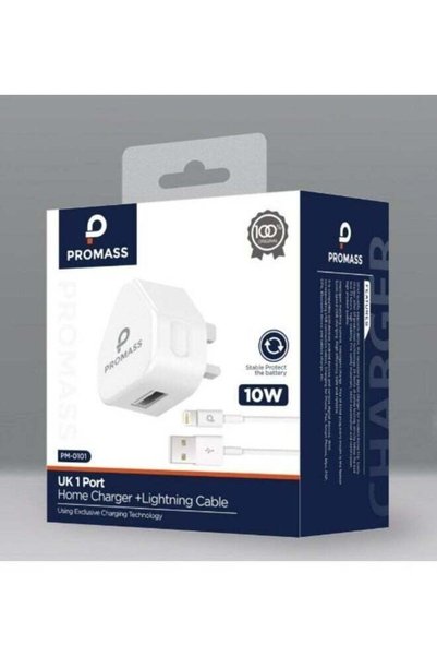 proMAS شاحن حائط مع كابل USB لآيفون، 10 واط، أبيض، M/PM0101