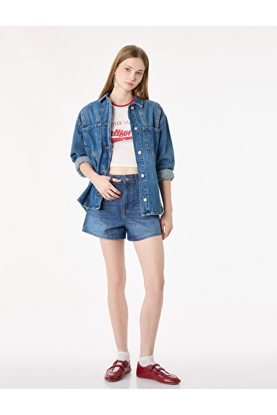 Koton Regular Waist Pocketed Buttoned Cotton Mini Denim Shorts