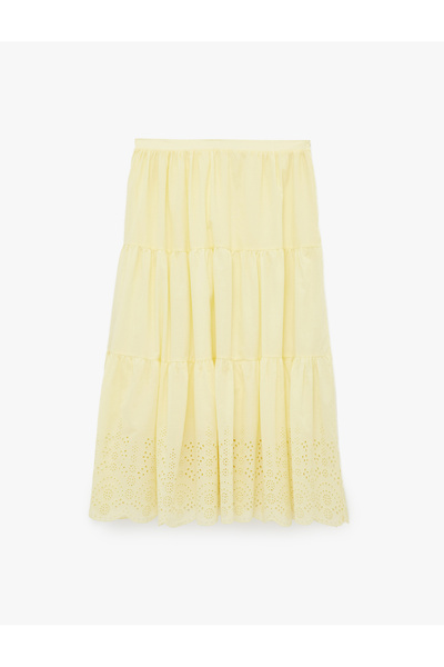 Koton Бродирана дълга пола с еластична талия и волани