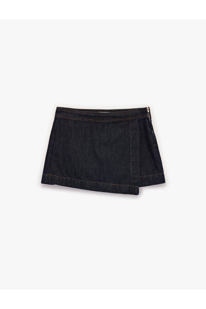 Koton Comfortable Fit Zippered Asymmetrical Denim Mini Shorts Skirt
