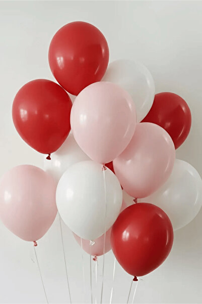 Bunloon Kırmızı Beyaz Pembe Balon Seti 15 Li Sevgililer Günü Doğum Günü Parti...