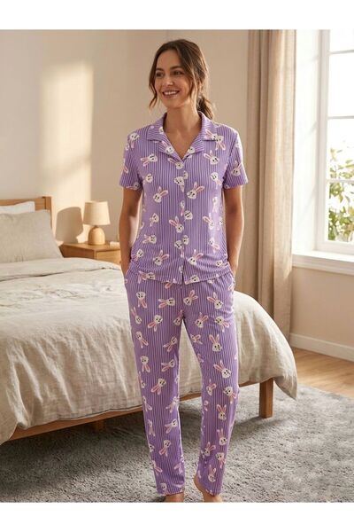 TAWBE Kadın Kısa Kollu Pijama Takımı