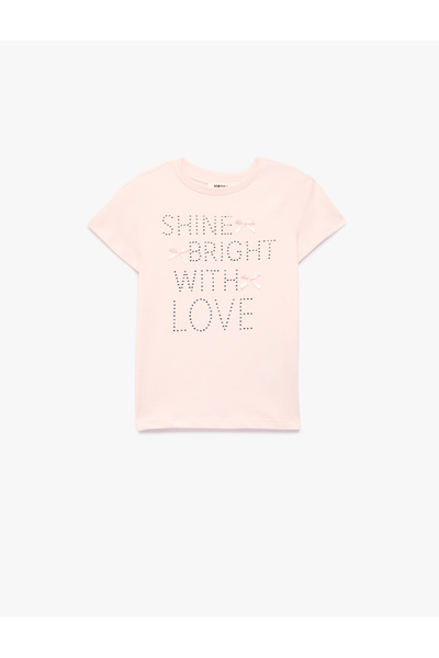 Koton Βαμβακερό μπλουζάκι με κοντό μανίκι και λεπτομέρεια φιόγκου και στάμπα