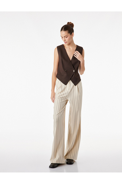 Koton Striped Pocket Detailed Viscose Blend High Waist Palazzo Trousers