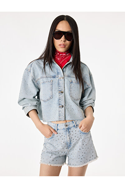 Koton Джинсова куртка вільного крою з довгими рукавами, класичним коміром та ...