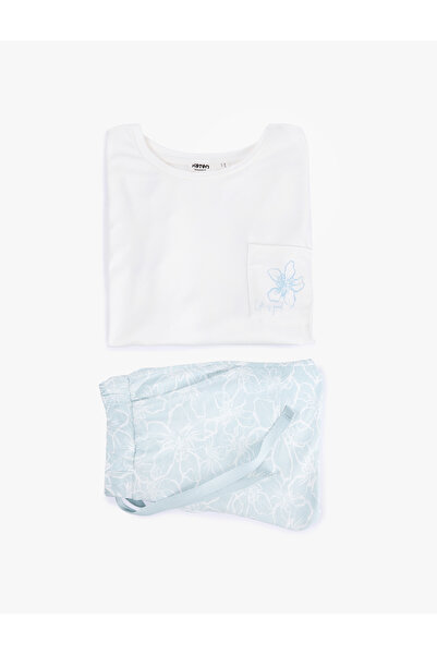 Koton Patterned Short Sleeve Loose Fit Viscose Pajama Set