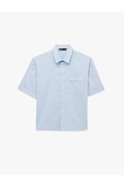 Koton Κλασικό βαμβακερό πουκάμισο με λεπτομέρεια τσέπης από ποπλίνα, άνετη εφ...