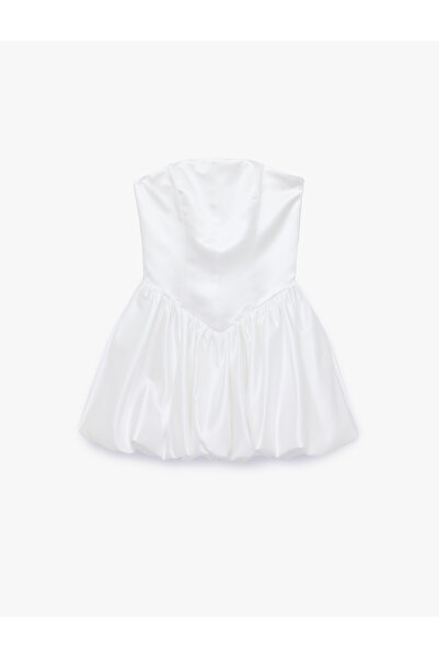 Koton Slim Fit Straplez Kolsuz Mini Saten Balon Elbise