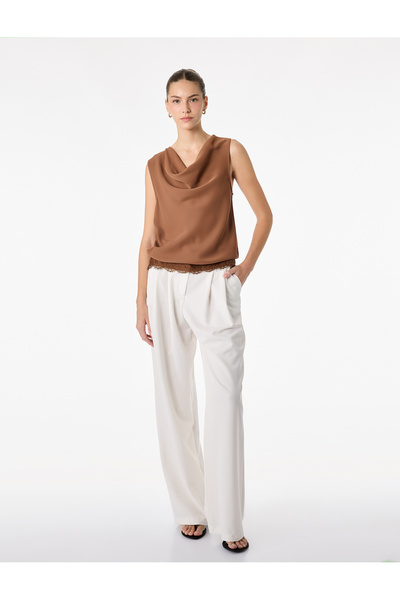 Koton Sleeveless Degaje Collar Lace Detailed Satin Blouse