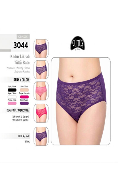 BENALİ (12 Pieces) Silver Lycra High Waist Tulle Bato Slip Panties