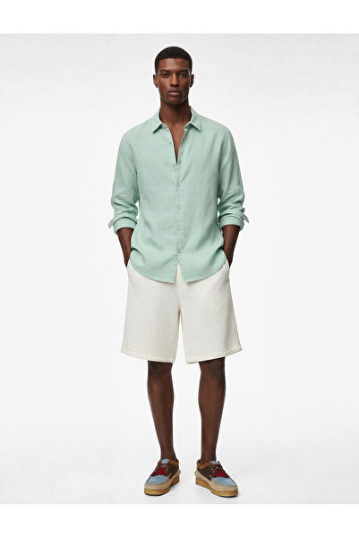 Koton Regular Fit Button-Down Collar Long Sleeve Linen Shirt