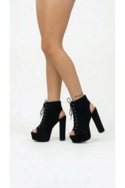 Tarz Topuklar Γυναικεία παπούτσια Elara Black Suede Platform με ανοιχτή πλάτη...