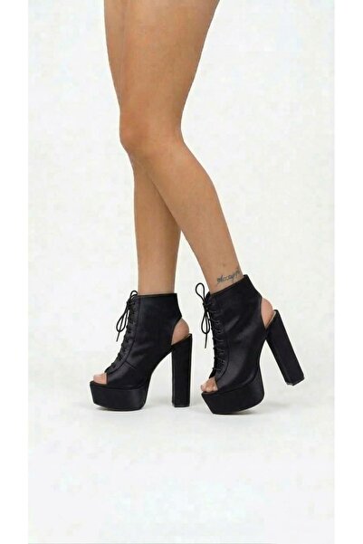 Tarz Topuklar Γυναικεία παπούτσια Elara Black Skin Platform με ανοιχτή πλάτη ...