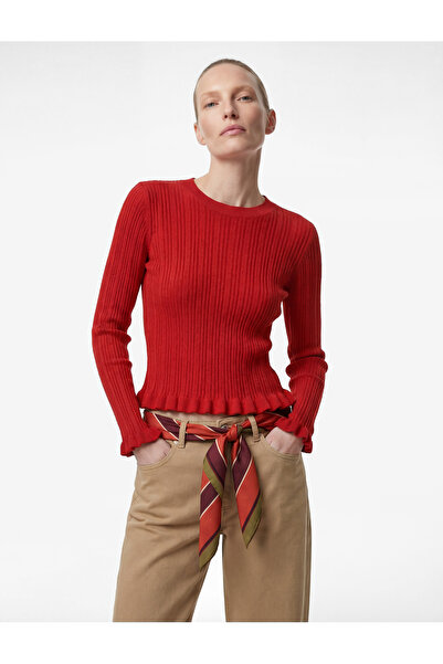 Koton Long Sleeve Crew Neck Viscose Knit Sweater with Ruffle Detail