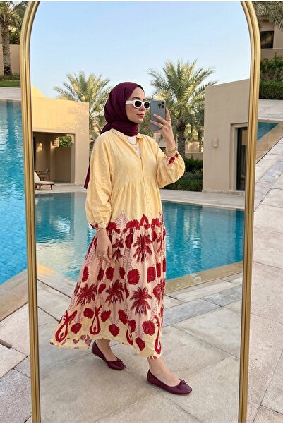 Kirazca Butik Women's Bohemian Patterned Layered Long Hijab Dress, Comfortabl...