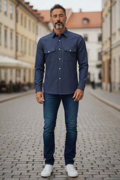 EREN STYLE Λινό Κλασικό Πουκάμισο 100% Βαμβακερό Μακρυμάνικο Αντιιδρωτικό