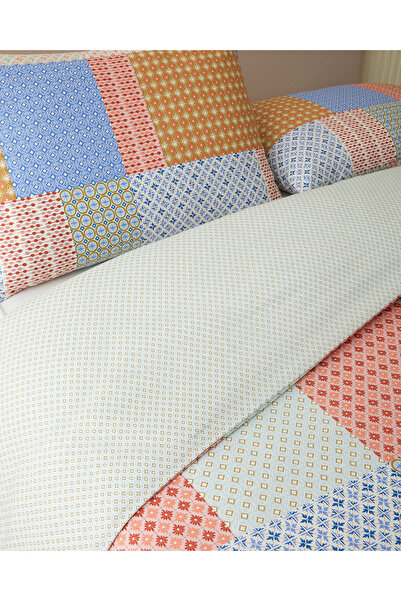 English Home Patchform Kolay Ütülenir Çift Kişilik Nevresim Seti 200x220 cm Mavi – Bordo