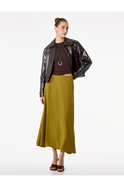 Koton Normal Waist Crepe Fabric Flared Midi Skirt