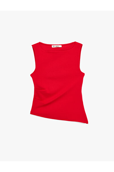 Koton Slim Fit Asymmetrical Cut Sleeveless Boat Neck Blouse