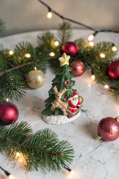 Paradise Work Yılbaşı Çam Ağacı Noel Baba Figürlü Dekoratif Biblo – Masa & Raf Süsü