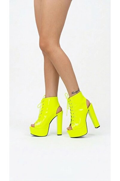 Tarz Topuklar Pantofi de damă Elara, galben neon, cu platformă și design desc...