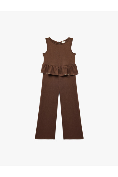 Koton Довгий комбінезон без рукавів з круглим вирізом та рюшами