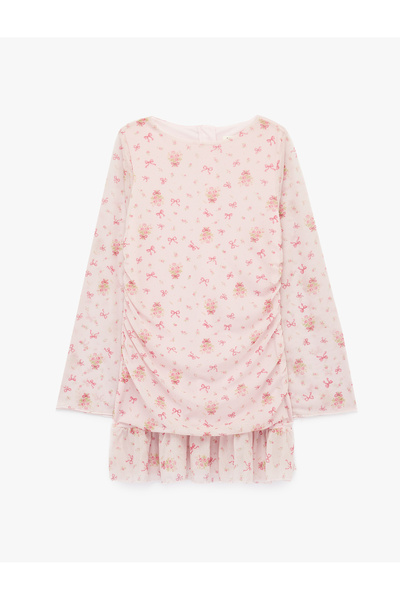 Koton Ντραπέ φόρεμα από τούλι με μακρύ μανίκι, στενή εφαρμογή και σχέδια, με ...