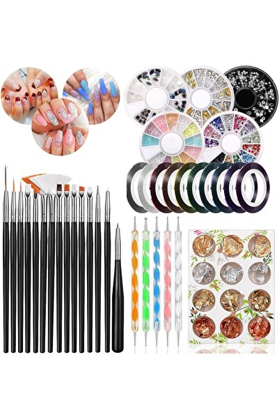 Arabest 47 Pcs Nail Art Kit with 15 Pcs Nail Painting Brushes, 5 Boxes Rhines...