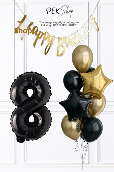 PEKSHOP Black Gold Theme Birthday Balloon Set with Black Number Balloons and ...