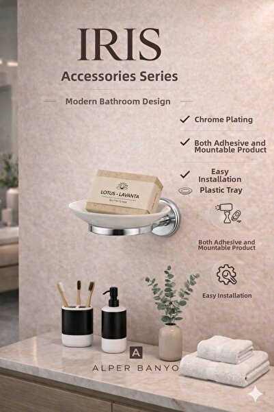 Alper Banyo طبق صابون كروم - لاصق، طبق بلاستيكي، إما لصق أو مثقوب