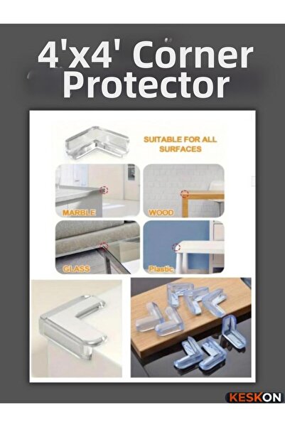 Keskon Protector de colț din silicon transparent, pachet de 4 |   Masă și mob...