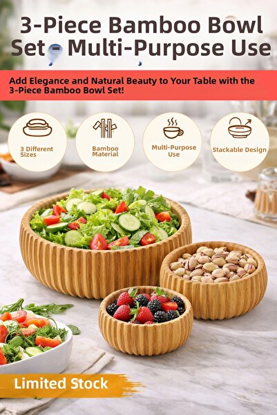 Dock Bamboo 3-Piece Bowl Set for Multi-Purpose Use
