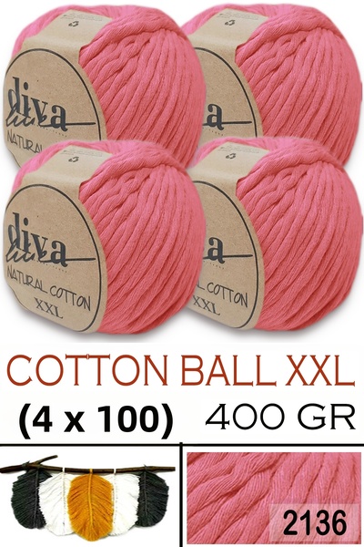 Diva İplik Bumbac natural XXL - 4 mm, șuvițe de macrameu fire - 2136 Floare d...