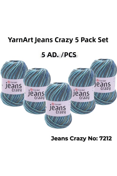 Yarnart خيط حياكة جينز كريزي أرت 7212، خيط تزيين 5 قطع
