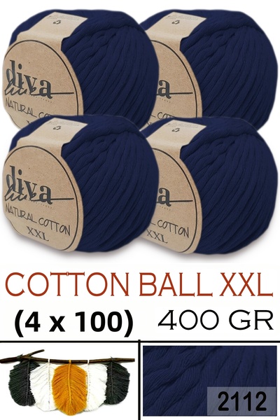 Diva İplik Bumbac natural XXL - 4 mm, șuvițe de macrameu fire - 2112 Bleumari...