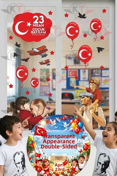 Kt Grup 23 April Children's Day Double Sided Glass Door Wall Sticker Set