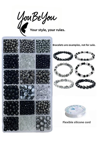 By MO Accessories Σετ χόμπι κατασκευής κοσμημάτων με χάντρες σε μαύρο και ανθ...